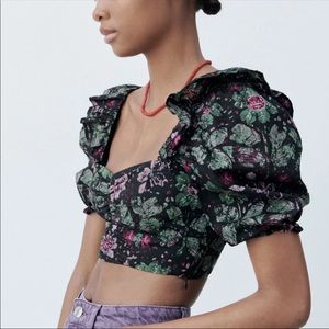 Zara crop top floral black purple green